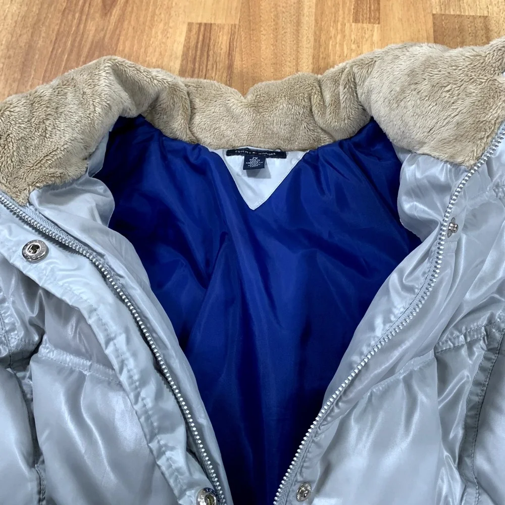 Tommy Hilfiger Jacket Mens XXL Silver Puffer Full Zip Casual Outdoor Hiking Coat